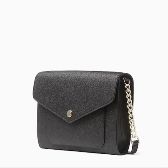 NWT Kate Spade Tinsel Flap Glitter Black Crossbody Purse - Picture 3 of 3